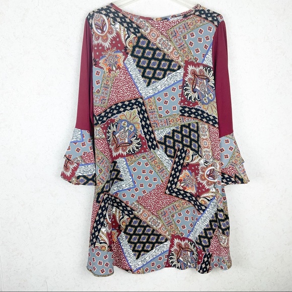 Emerald Dresses & Skirts - Boutique Animal print patchwork bell sleeves dress oversized